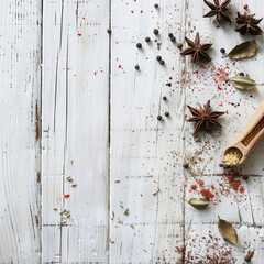 spices with white wooden background