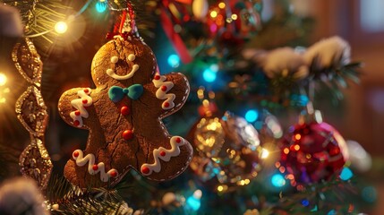 Gingerbread man christmas tree ornament for holiday designs