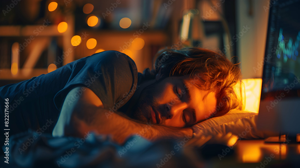 Aufkleber photo realistic of developer sleeping at keyboard concept: a developer asleep at their keyboard in d
