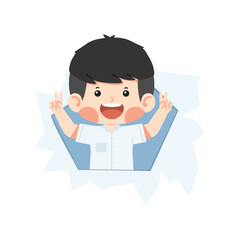 Cute boy in ripped paper hole