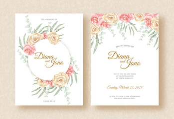 Beautiful arrangement florals painting with circle frame on wedding invitation background