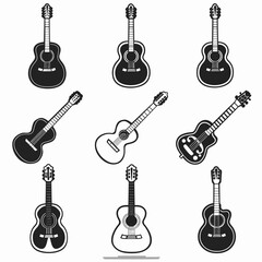 Guitar icon vector illustrations set in trendy