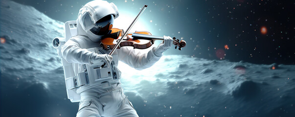 Astronaut Playing Violin in Space Suit