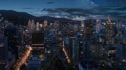 Obraz premium Street lighting casts a warm glow on the pavement, captured in this realistic nighttime photo.