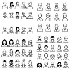 Set of Avatar person in cartoon style black white character