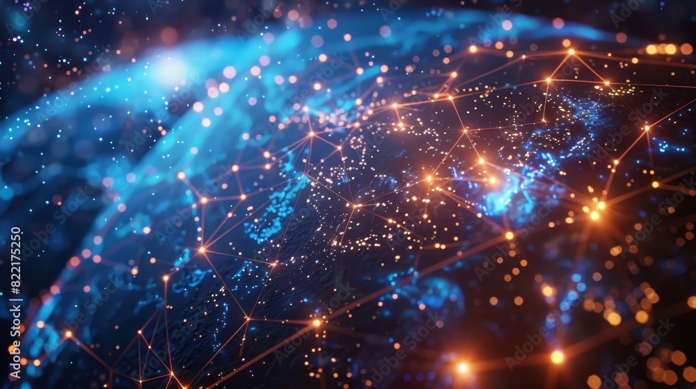 Poster a digital finance constellation map depicting the interconnected world of financial technology with 