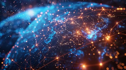 A digital finance constellation map depicting the interconnected world of financial technology with glowing stars forming intricate patterns and pathways.