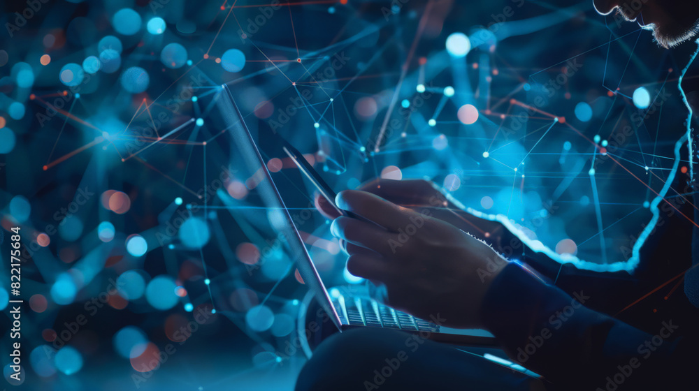 Poster digital technology, internet network connection, big data, digital marketing iot internet of things.