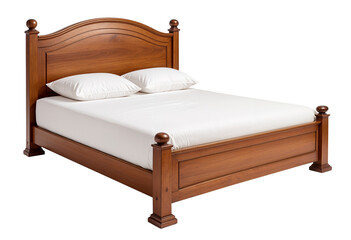 low height wood bed with white mattress with couple pillow