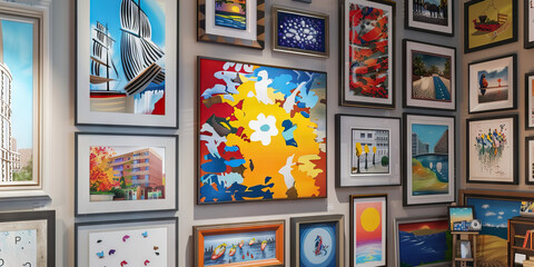 Trendy Painting Corner: The room also has a section dedicated to displaying artwork, with a gallery wall showcasing various paintings and prints in eclectic frames