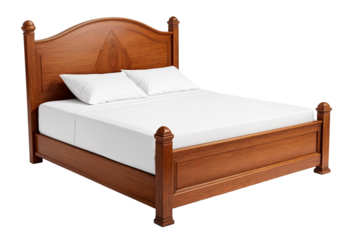 brown wood made traditional bed with white bed sheet and pillow 