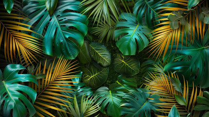 tropical leafs background, top view