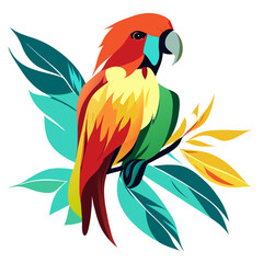 Colorful Macaw Parrot on a Branch in a Tropical Jungle Illustration