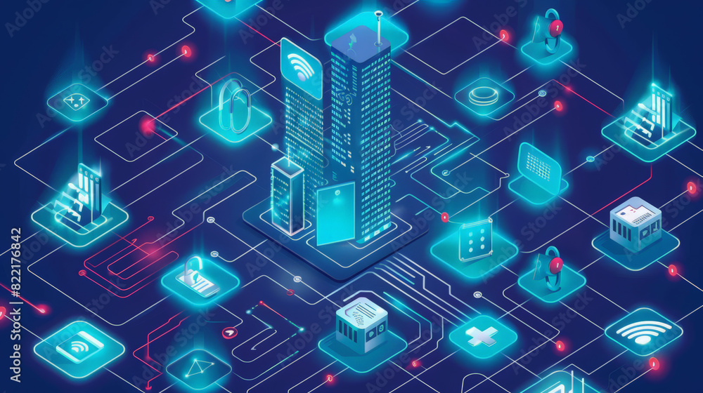 Poster iot internet of things, internet network technology, digital software development, big data concept