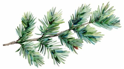Isolated watercolor illustration of fir branch. Hand drawn branches, needles and berries of greenery. Holiday decor with fir branch. 2024 new year decorations. Illustration for Christmas and