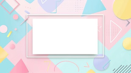  pastel geometric and free shape cute cartoonish page print border design, with blank empty space for mock up message background	
