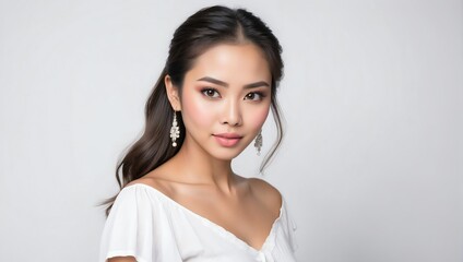headshot of filipina beautiful woman model on plain white background studio from Generative AI