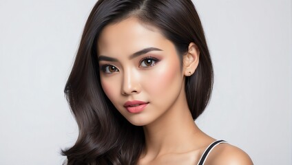 Fototapeta premium headshot of indonesian beautiful woman model on plain white background studio from Generative AI