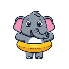 cartoon illustration design of a cute and kawaii elephant wearing a swimming float