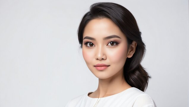 headshot of indonesian beautiful woman model on plain white background studio from Generative AI