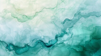 A watercolor painting background in teal and green with a liquid fluid texture for background and banner.