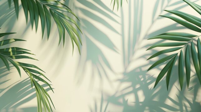 Overlay effect of palm leaves over a tropical background. 3D rendering.