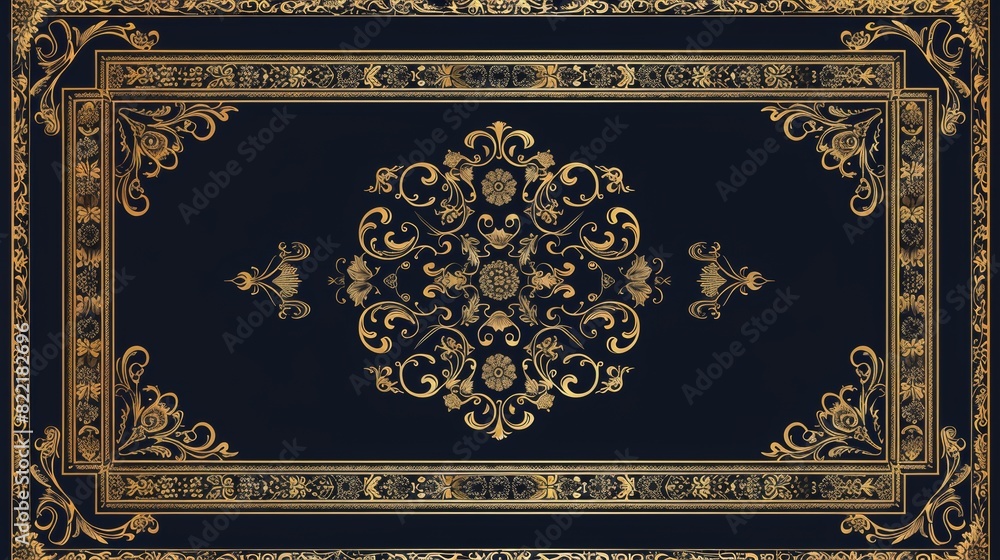 Poster this is a rectangular vintage gold frame for web presentation with a horizontal border in oriental s