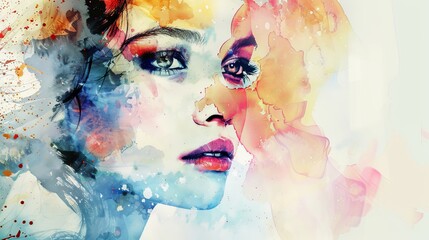 Watercolor portrait of a woman on a fashion background. An abstract watercolor portrait of a woman.