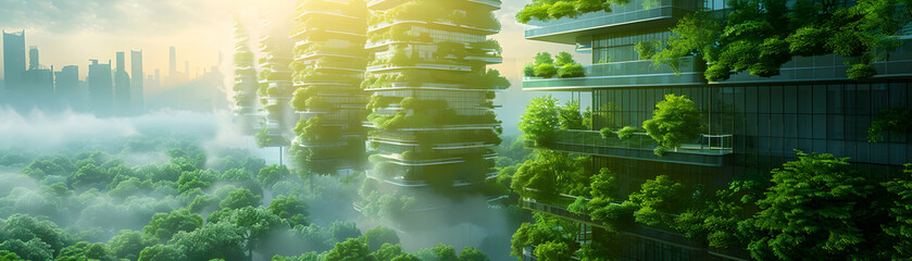 Futuristic Green Architecture Concept: Energy Efficient Buildings Integrating Technology and Sustainability in Urban Design