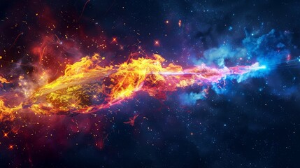 Fototapeta premium A space abstract background, flashes of light, lasers through stone, bright colors, burning comet