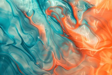 Abstract Swirling Paint Background with Orange, Blue, and Turquoise