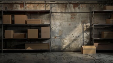 Boxes with cardboard in a warehouse or storage. Industrial background.