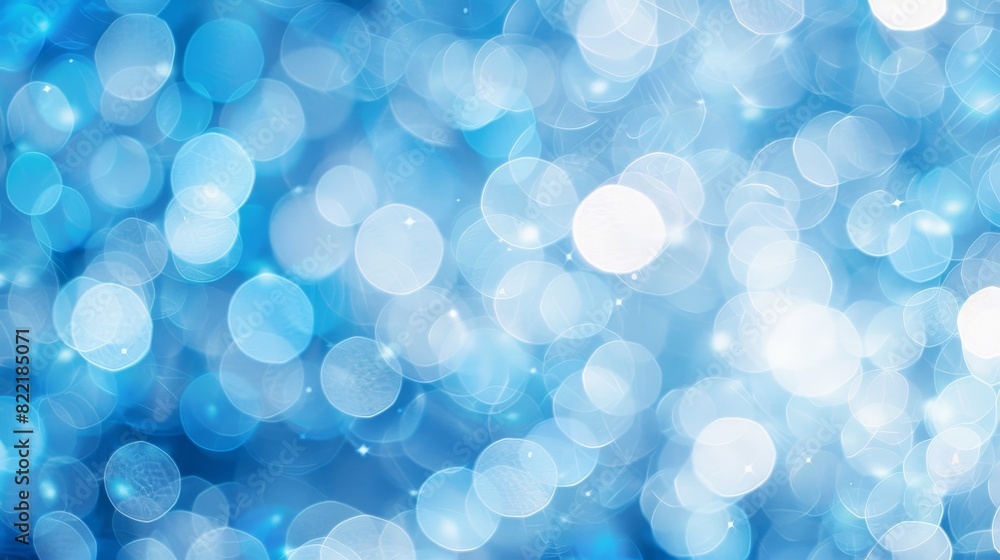 Poster blurry background with white bokeh / circle light on blue background / abstract background with whit