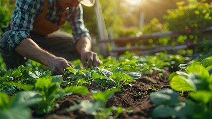 A man gardening in his backyard, showcasing the nurturing and rewarding aspects of this green hobby   photo realistic gardening concept in backyards