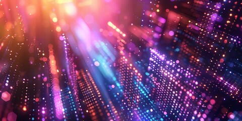 Fototapeta premium Abstract digital background with glowing lines and bokeh lights, representing data flow in technology or cyber security concept. Glowing blue purple light rays, motion blur effect,