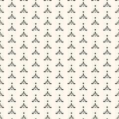 Simple minimalist geometric seamless pattern. Abstract monochrome minimal background with small floral shapes. Subtle repeat design for decor, print.
