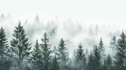 Isolated fir trees on a white background. Foggy spruce forest pattern.