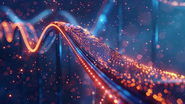 An image of particles forming a rollercoaster track representing the rollercoaster ride of cryptocurrency fluctuations.