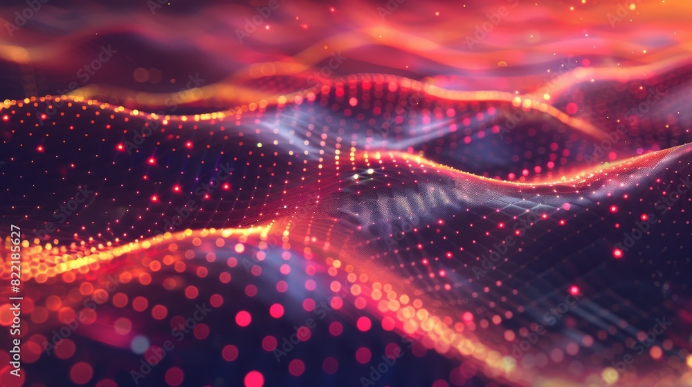 Poster a wave of musical sounds. an abstract background with dots and lines intertwined.