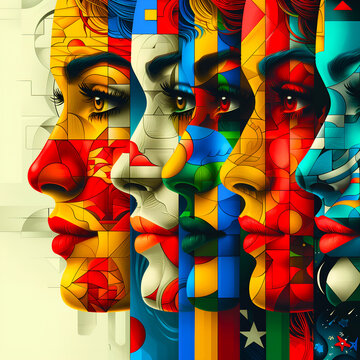 5 femmes de profil color&eacute;es