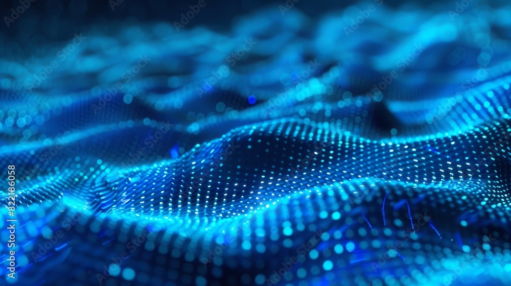 Poster 3d rendering of points falling in an abstract blue background. falling cyber particles. big data str