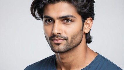 headshot of indian handsome guy model on plain white background studio from Generative AI