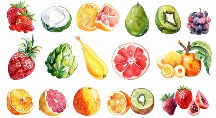 Watercolor hand drawn fruits isolated on white background.