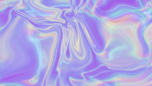 Abstract dynamic holographic fluid background, video wallpaper in gradient glossy shiny rainbow and purple colors 