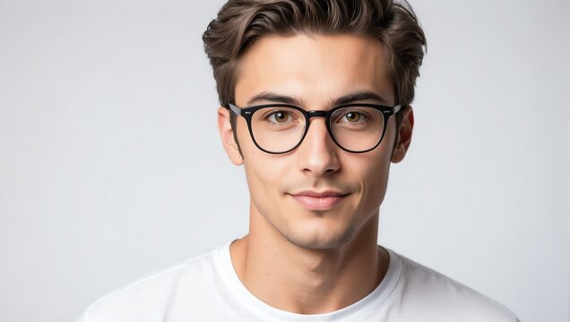headshot of nerdy handsome guy model on plain white background studio from Generative AI