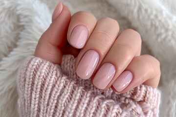 a woman's hand with a pink manicure
