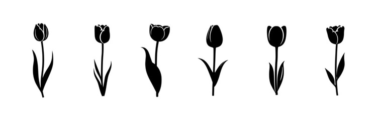 collection of tulip flower silhouettes