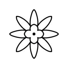 Simple shape mandala flowers, abstract floral elements, meditative flower motif. Flower sign and symbol.