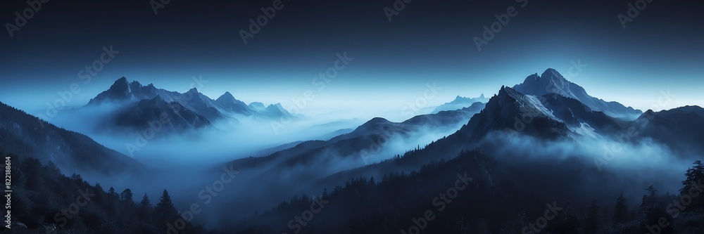 Canvas Prints blue fog on mountain dark background from generative ai