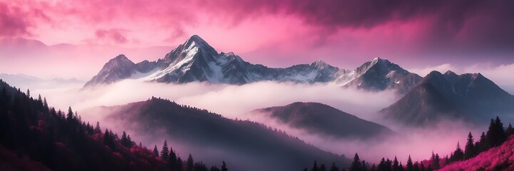 pink fog on mountain dark background from Generative AI